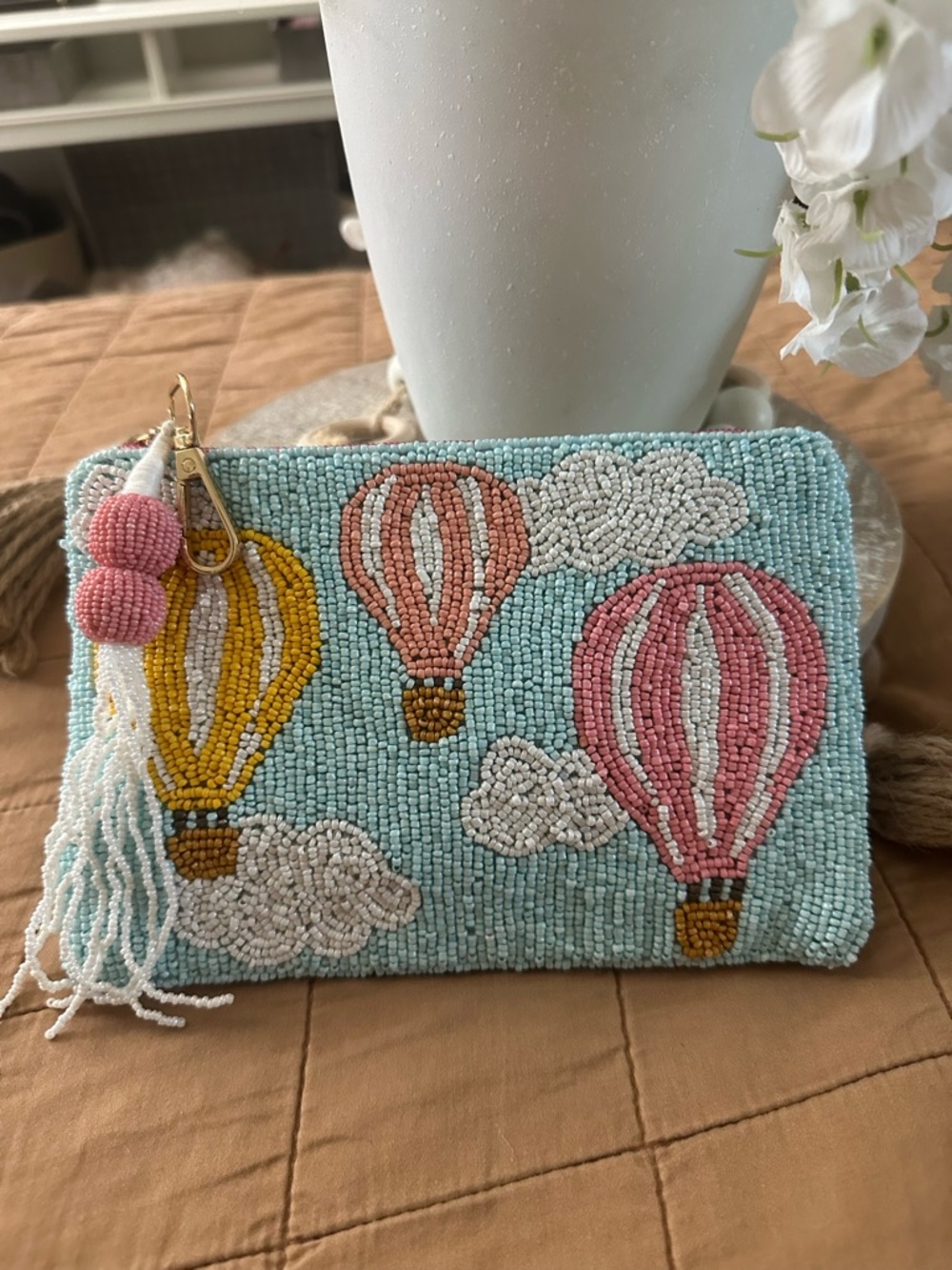 Beaded Hot Air Balloon Wristlet Clutch in Aqua